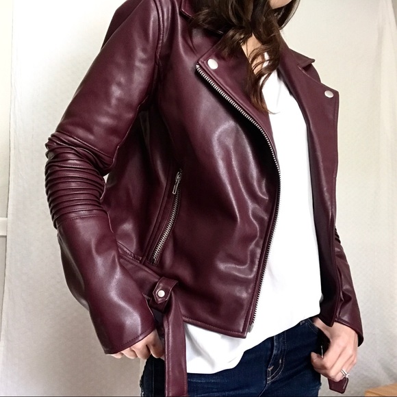 Sugarlips Jackets & Blazers - Like New Burgundy Faux Leather Moto Jacket